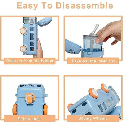 Portable Kids Bus Water Bottle With Straw