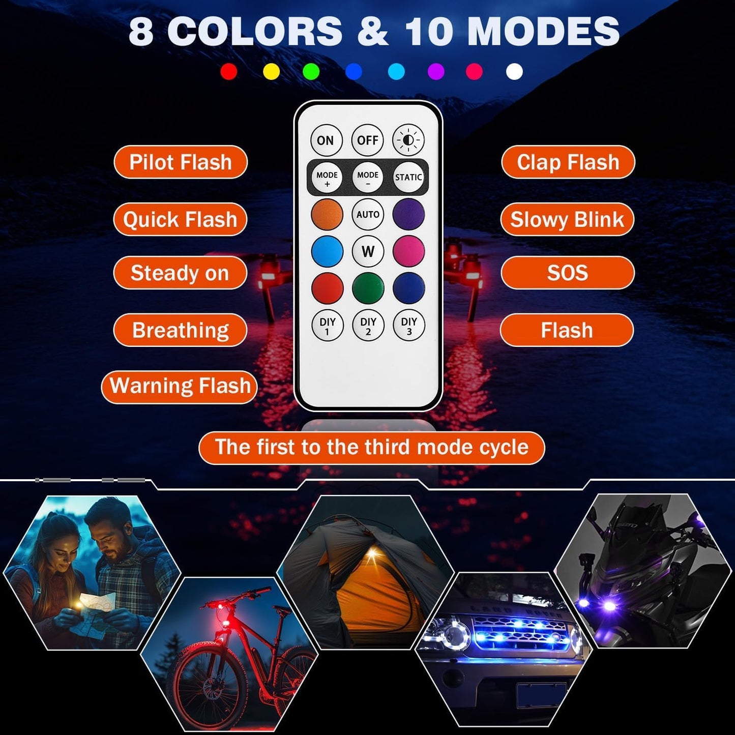 7 Color  Magnetic Car Interior Stobe Lights With Remote Control