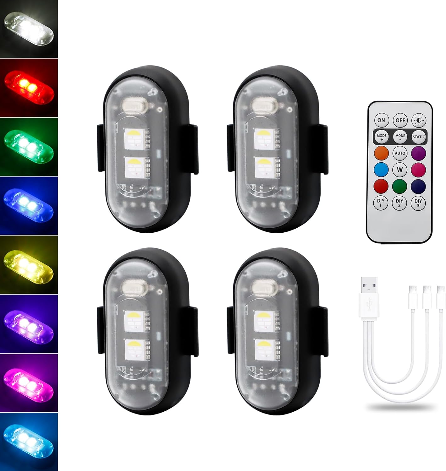 7 Color  Magnetic Car Interior Stobe Lights With Remote Control