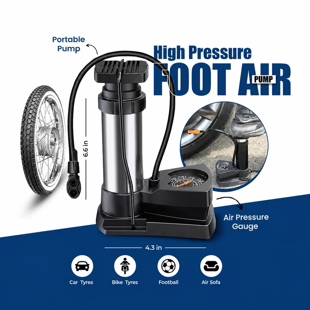 Portable High Pressure Foot Tyre Inflator Pump