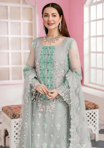 Mint Grey Organza Dress with Dupatta & Malai Trouser – ELAaf Bridal