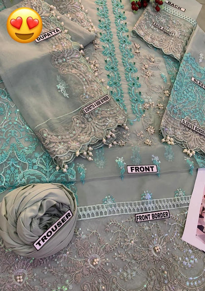 Mint Grey Organza Dress with Dupatta & Malai Trouser – ELAaf Bridal