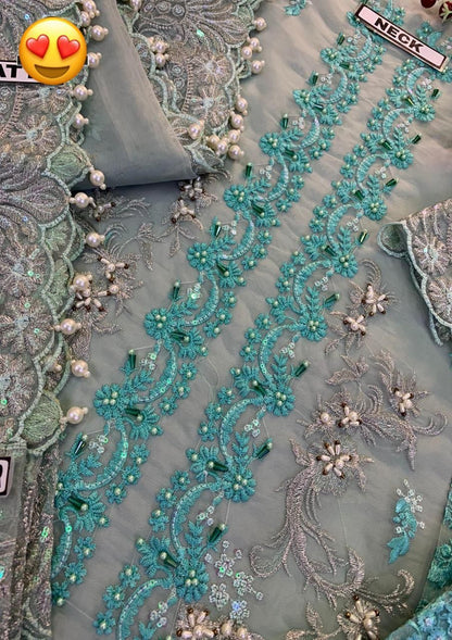 Mint Grey Organza Dress with Dupatta & Malai Trouser – ELAaf Bridal