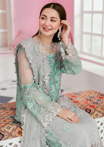 Mint Grey Organza Dress with Dupatta & Malai Trouser – ELAaf Bridal