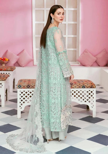 Mint Grey Organza Dress with Dupatta & Malai Trouser – ELAaf Bridal