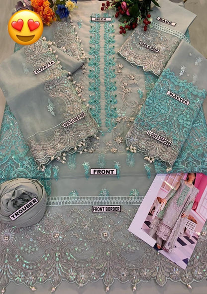 Mint Grey Organza Dress with Dupatta & Malai Trouser – ELAaf Bridal