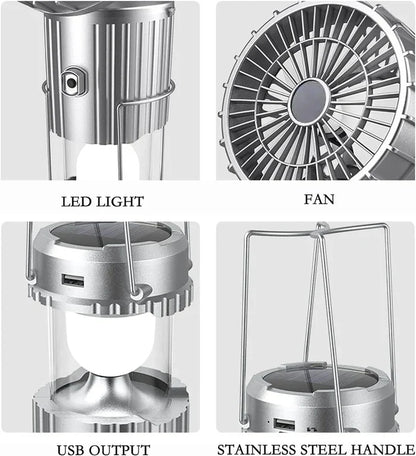 3 in 1 Portable Solar Outdoor Led Camping Lantern with Fan