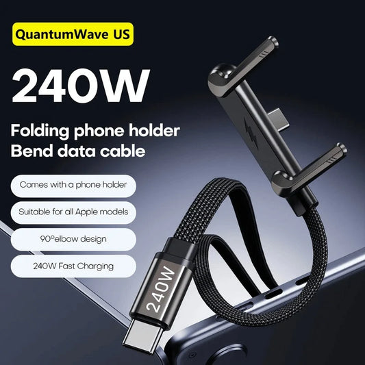 240W USB-C Fast Charging Cable with Foldable Stand