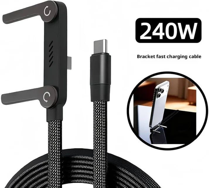240W USB-C Fast Charging Cable with Foldable Stand