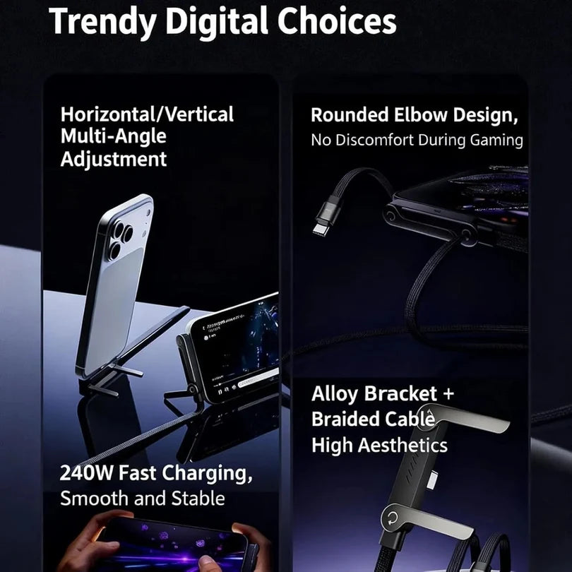 240W USB-C Fast Charging Cable with Foldable Stand